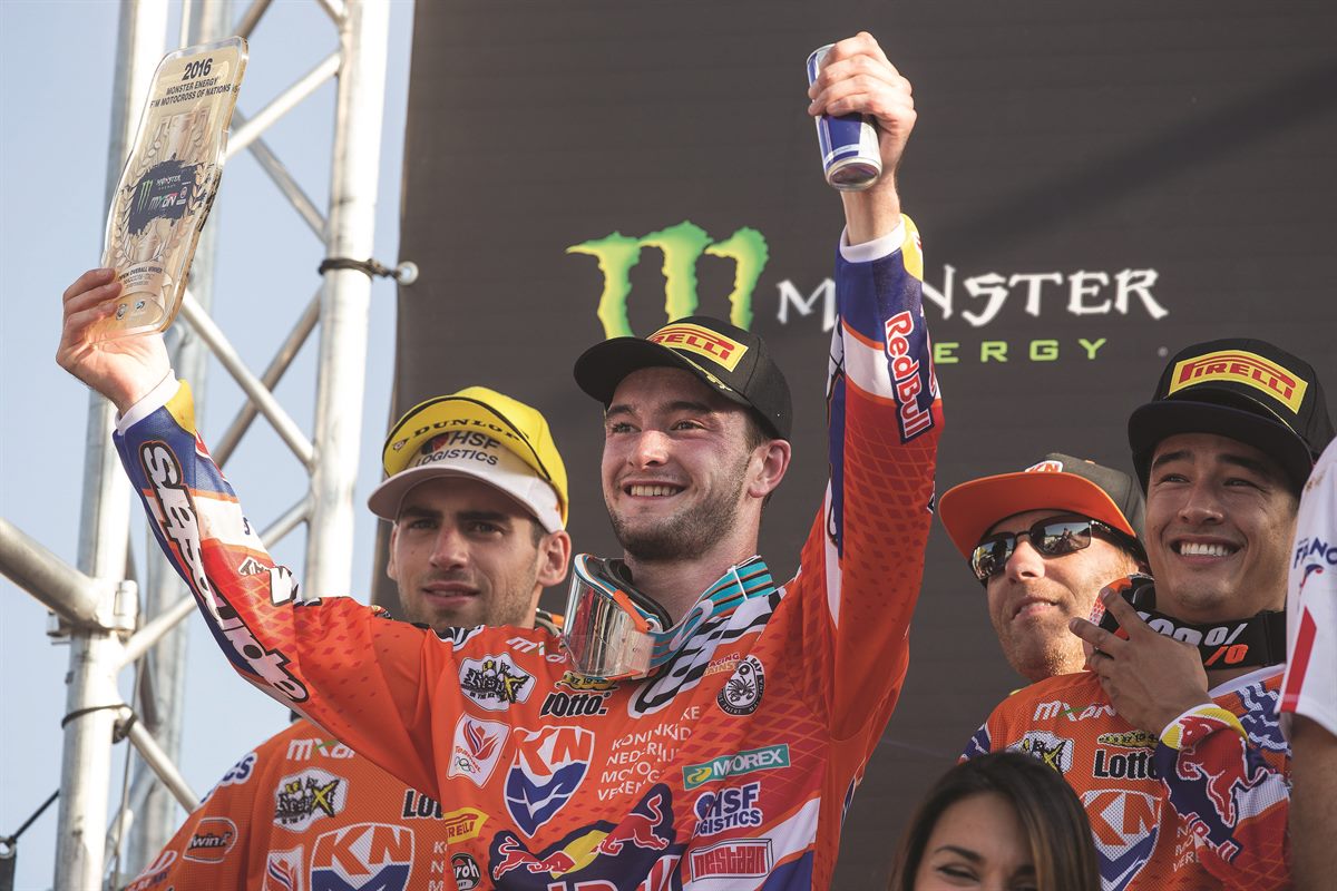 Brian Bogers, Jeffrey Herlings & Glenn Coldenhoff Podium MXoN Maggiora 2016