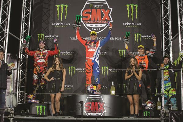 Jeffrey Herlings, Ryan Dungey & Marvin Musquin Podium VELTINS-Arena 2016