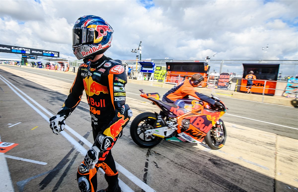 Brad Binder & Mechanic KTM Moto2 Pit Lane Silverstone Circuit 2018