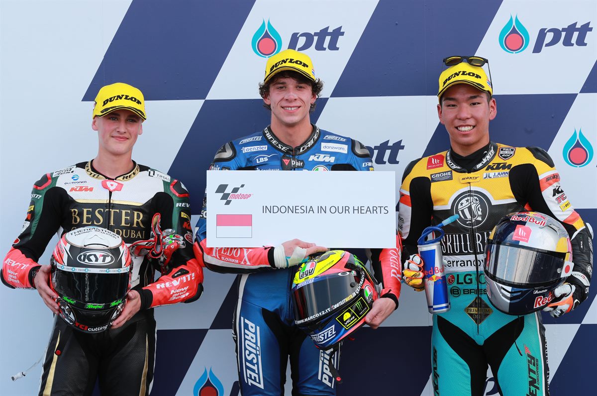 Jaume Masia, Marco Bezzecchi & Kazuki Masaki Parc Ferme Chang International Circuit 2018