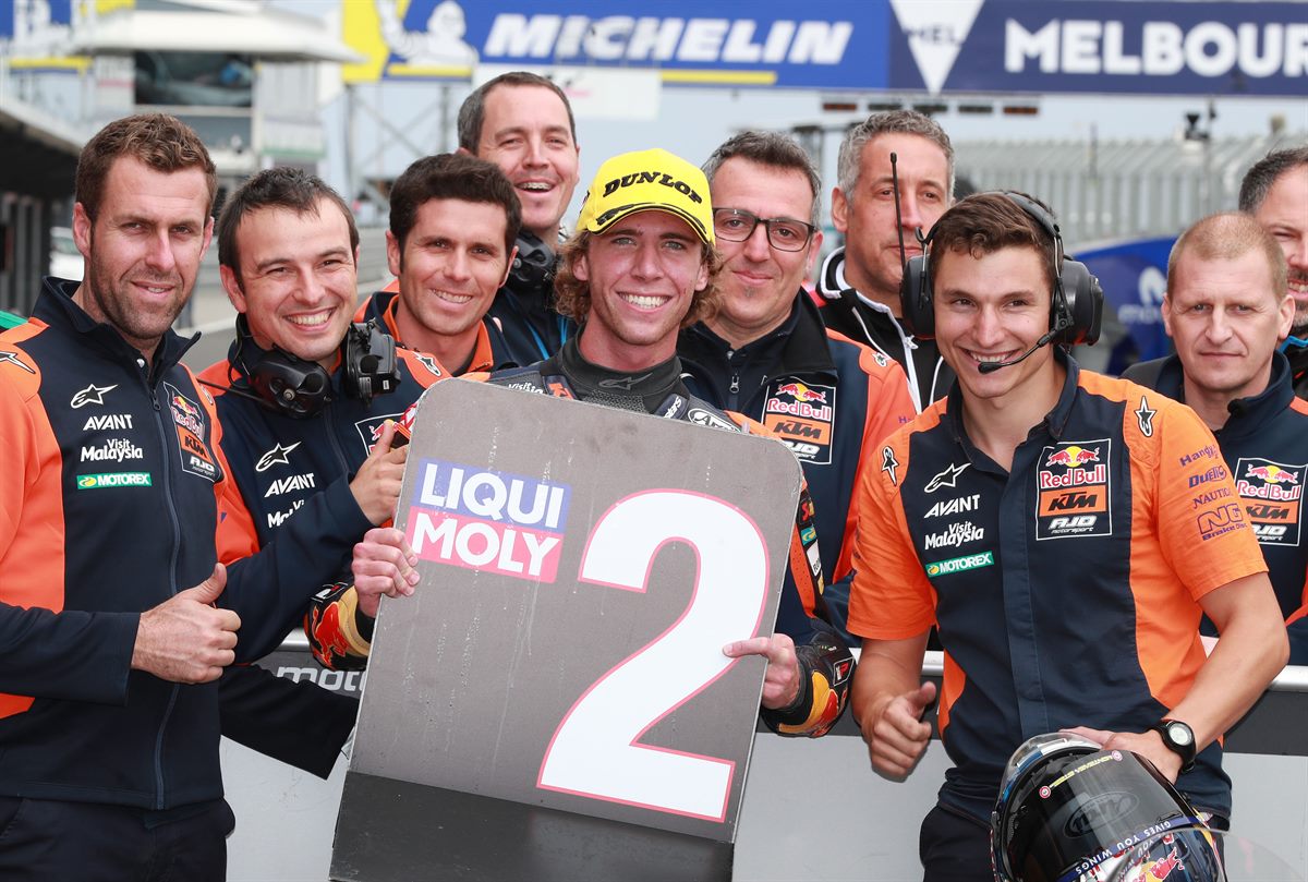 Darryn Binder & Team KTM RC250 GP Parc Ferme Phillip Island 2018