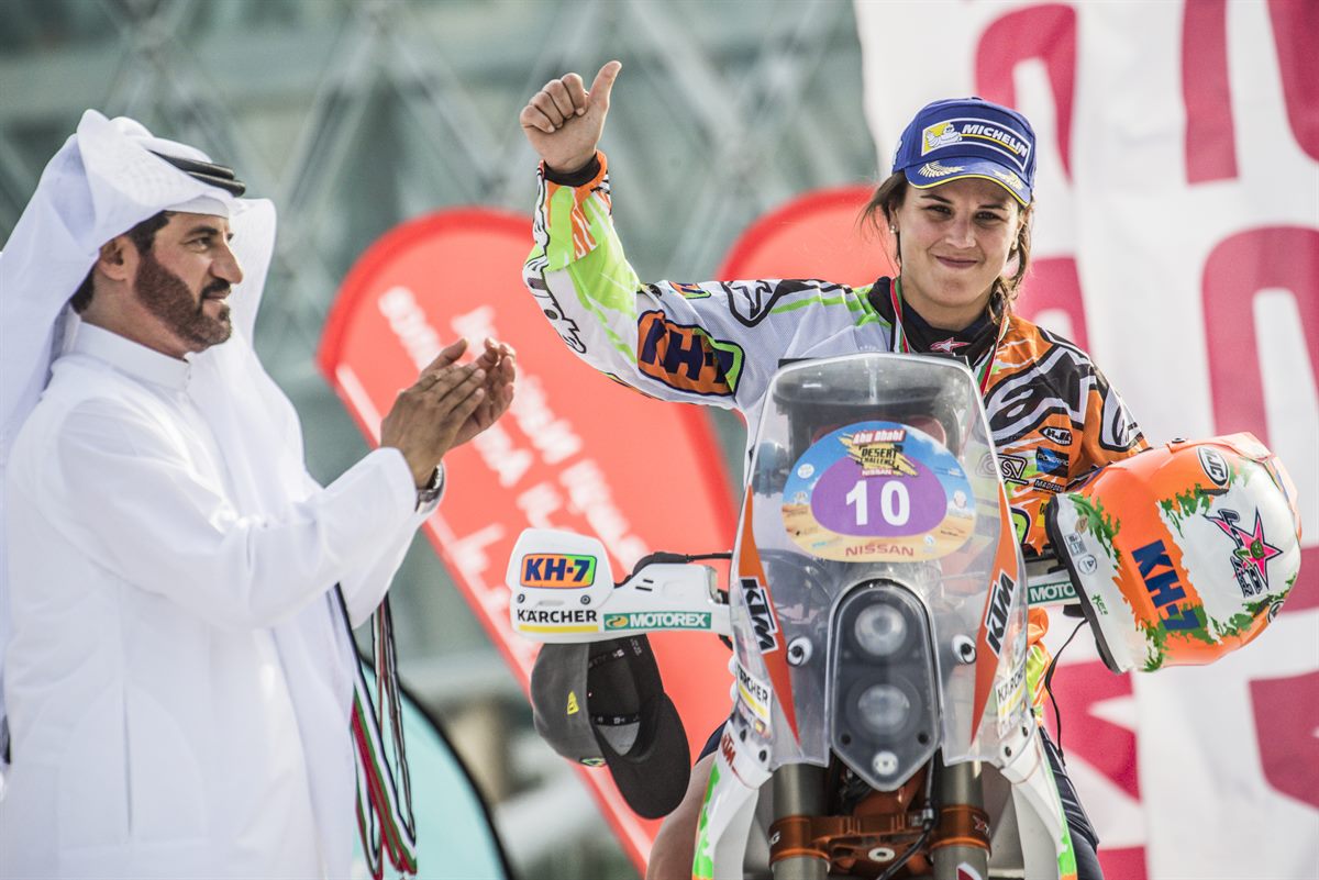 Laia Sanz KTM 450 RALLY Podium Abu Dhabi 2016