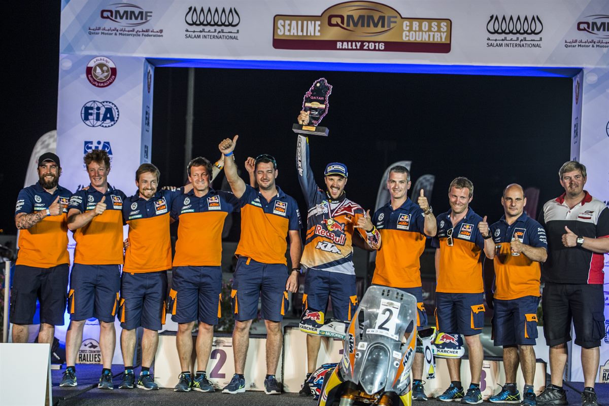 Sam Sunderland & Team KTM 450 RALLY Podium Qatar 2016 