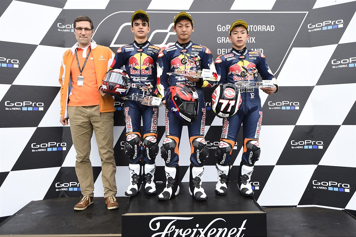 Jan Becker (Schuberth), Alex Viu, Kaito Toba, Ayumu Sasaki Podium Sachsenring 2016