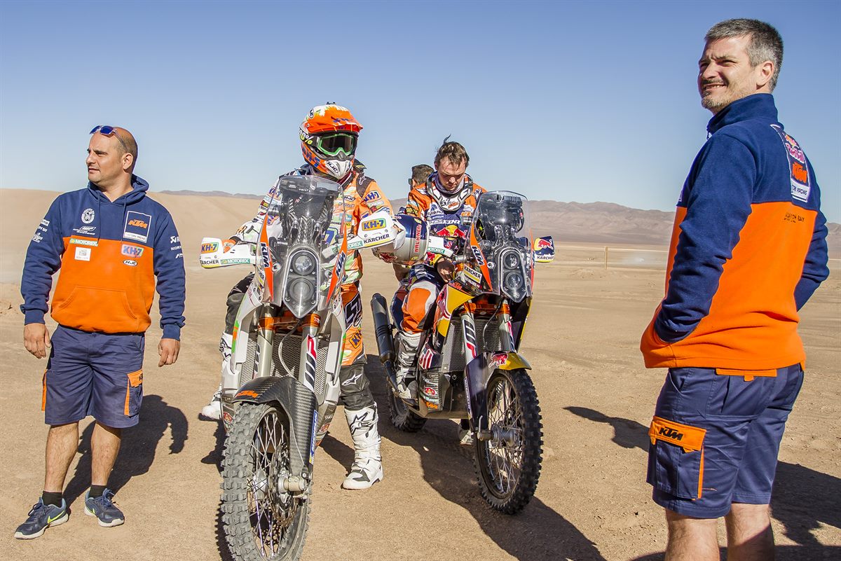Laia Sanz, Matthias Walkner & Jordi Viladoms KTM 450 RALLY Shake Down Atacama 2016