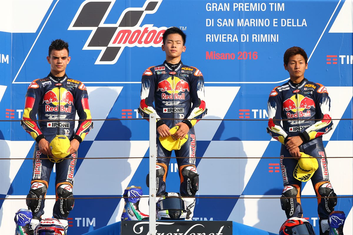 Aleix Viu, Ayumu Sasaki & Kaito Toba Podium Misano 2016